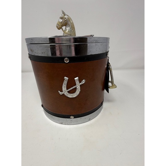 Vtg Mid Century Portable Ice Bycket Metal Horse Head Horseshoe*flaws* - Picture 1 of 10
